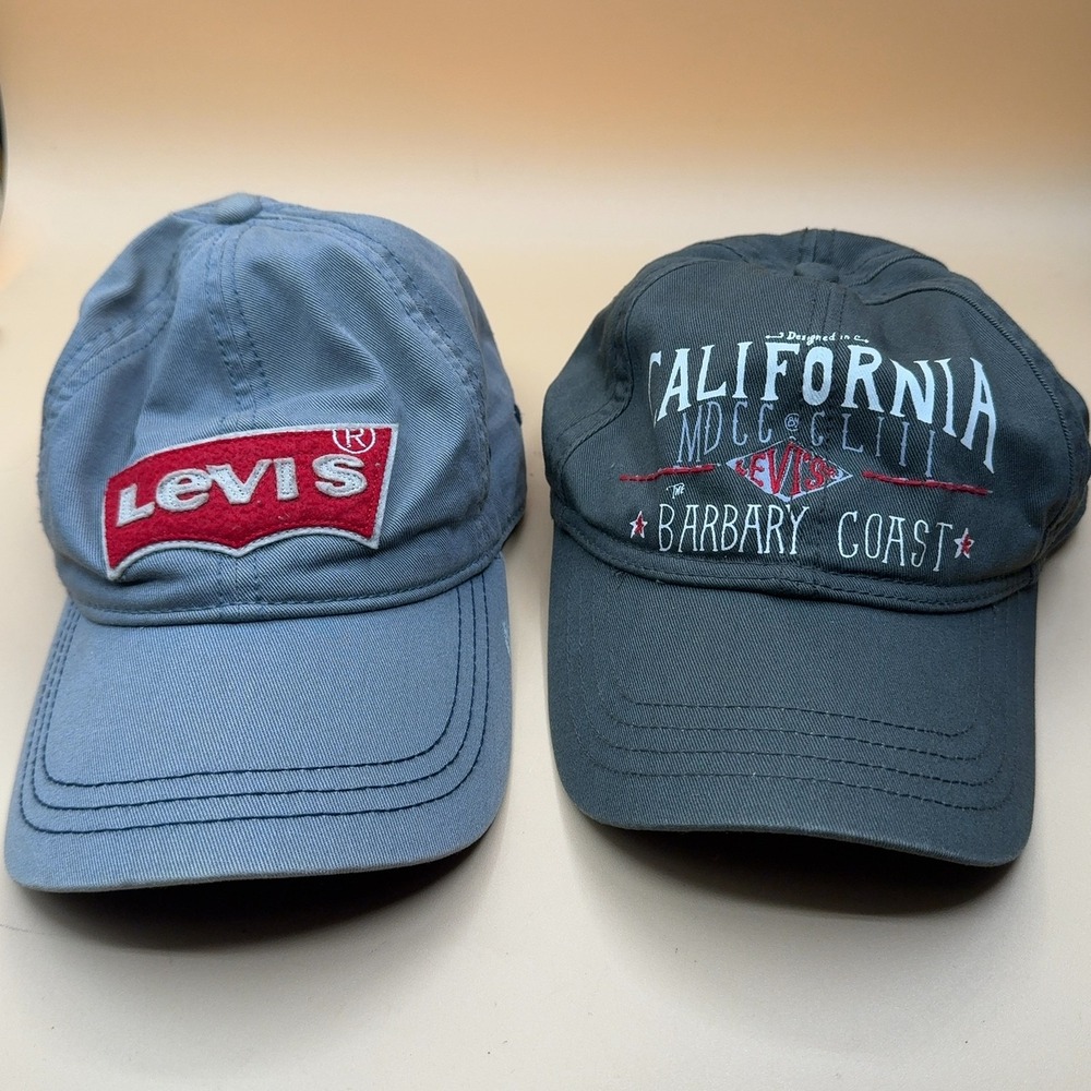 Levi's Dad Hat Cap Lot of 2 Batwing Logo & California Barbary Coast Blue